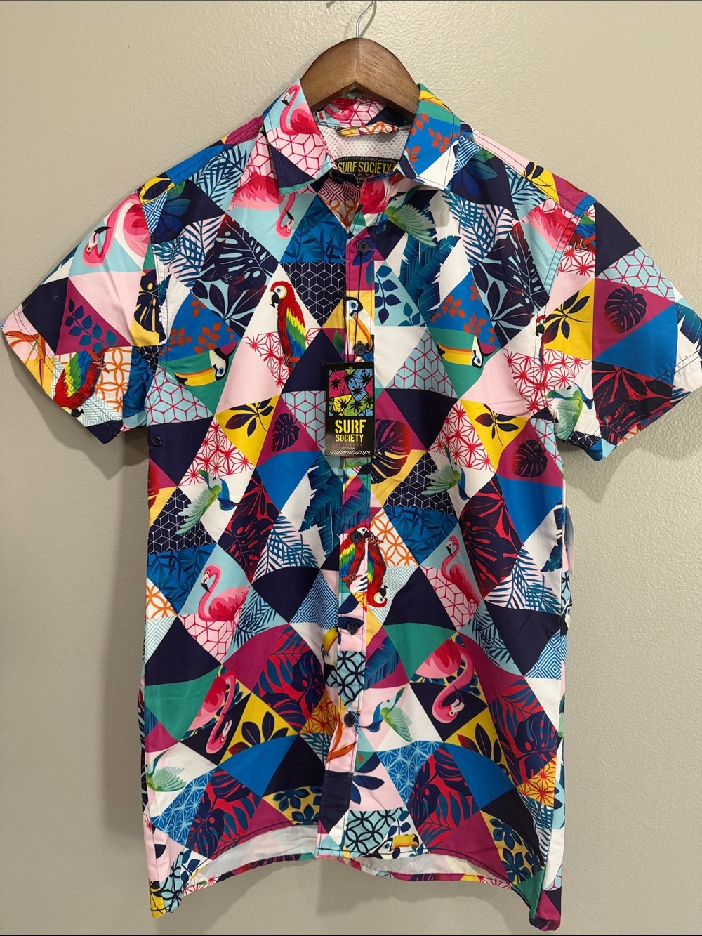 NWT - Surf Society Men's Birds Tropical Short Sleeve Button-Down Shirt size M